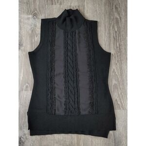 White‎ House Black Market S Sleeveless Mock Turtleneck Sweater Top Cable Knit